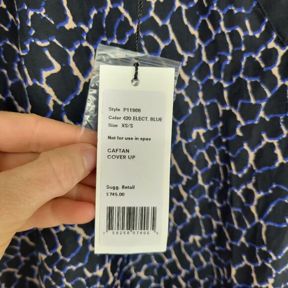 NEW Proenza Schouler xs/s silk-blend kaftan black blue leopard print resortwear - Picture 5 of 10